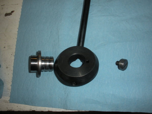 Another view of quill feed handle and pinion shaft hub. Also the hub locking screw.